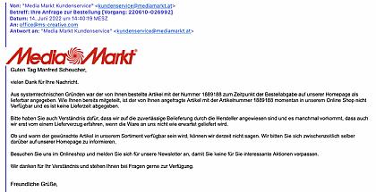 Antwort von Media Markt