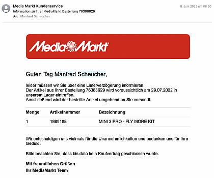 Lieferverzögerungs-Meldung nach 27 Tagen!