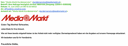 Antwort von Media Markt